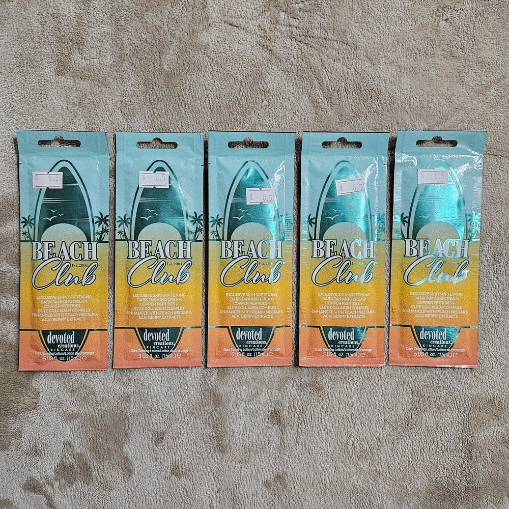 5pk Devoted Creations Beach Club Tanning Cream Packets 0.5oz Copper Peptides